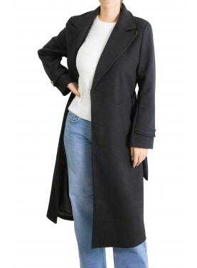 Cappotto con cinta e bottone tinta unita